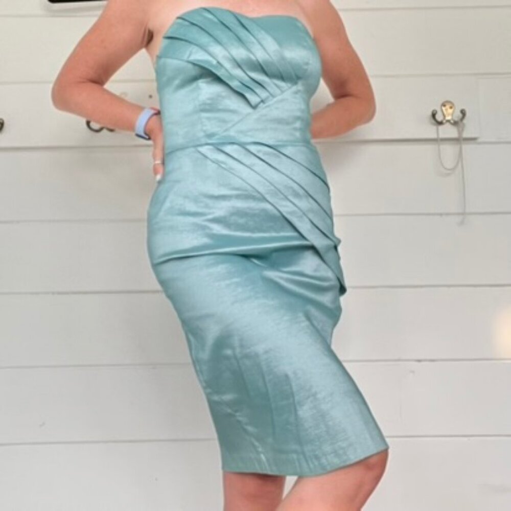 Metallic Teal/ Aqua strapless cocktail dress - Size S/P